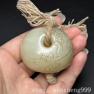 1,8 Zoll alter China antiker Hetian Jade geschnitzter Fengshui Reichtum Drache Anhänger Statue - Bild 1 von 9