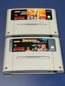 Cartuchos de juego Nintendo SNES Starwing & World Heroes coleccionables de colección - Imagen 1 de 5