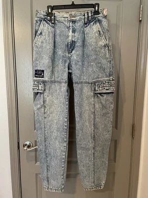 Vintage 90s Bugle Boy Acid Wash Cargo Jeans Size 32 Skater Wide Leg Baggy - Image 1 of 4