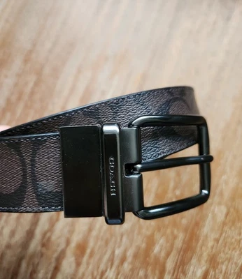 Coach Men's Monogram Logo Reversible Belt Brown Signature Canvas 34 36 38 - Image 1 of 4
