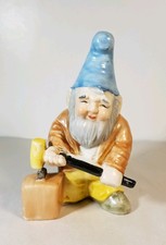 Vintage Enesco Gnome with Hammer Porcelain Figurine Working Happy Jolly Euc