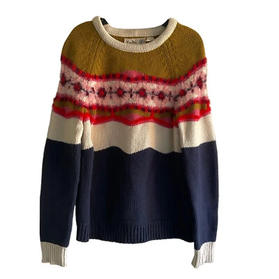 Field Flower Anthropologie 毛衣羊毛混纺海军蓝骆驼模糊粉色 XS — 第 1/4 张图片