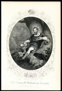 Personaje de Shakespeare JACQUES de As You Like It, grabado en acero fino de 1860  - Imagen 1 de 3