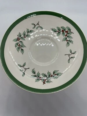 Spode CHRISTMAS TREE S3324-E Set of 11 Saucers HOLLY & BERRIES Green Trim 5.5" - Image 1 of 4