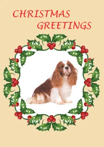 CAVALIER KING CHARLES SPANIEL SINGLE DOG PRINT GREETING CHRISTMAS CARD - Picture 1 of 1