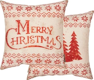 Merry Christmas Double Sided Red and White Pillow 16 X 16 - Picture 1 of 3