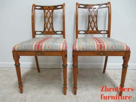 Pair Vintage Paint Decorated Southwood Dining Room Regency Side Chairs B Cover