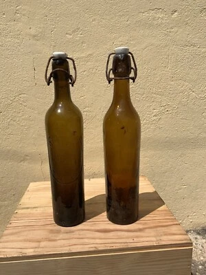 Lot Bouteille ancienne verre soufflé 1890 bière brasserie Fontaine Rinck bouchon - Photo 1/4