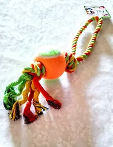 Rope Toy Dog Tennis Ball Long Handle Tug Interactive Fetch Strong Chew Puppy Pet - Picture 1 of 12