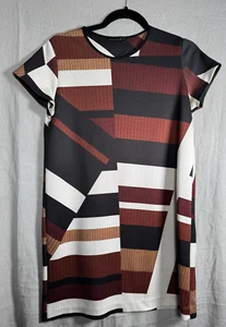 Zara W & B Womens Dress Size US Small Short Sleeves Geometric Brow Ivory Print - Picture 1 of 7