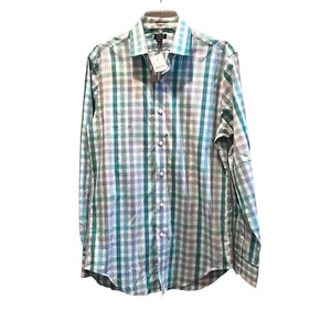 NEW J Crew Shirt Mens Size Medium Slim Aqua Blue Check Button Front Long Sleeve - Picture 1 of 10