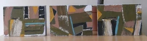 Original paintings oil on wood geometric triptych abstract landscape - Picture 1 of 17