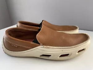 Men's Sz 12 Crocs Tideline Leather Brown Driving Boat Shoe Slip-on Loafer 12197 - Picture 1 of 5