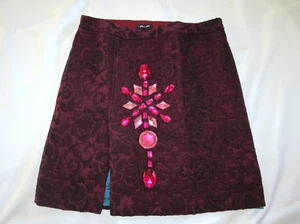 Dolce & Gabbana Skirt Size 4 (US) 38 (IT) magenta brocade mini w/ rhinestones - Picture 1 of 8