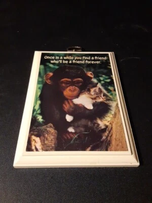 Vintage 1983 Hallmark Wall Plaque Friend Forever Monkey and Kitty Cat - Image 1 of 2