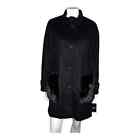 DKNY Women's Faux-Fur-Pocket Walker Coat Black Wool Blend Medium NWT