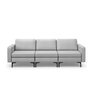 Modern Modular 3-Seat Sofa Couch w/Metal Leg & Side Storage Pocket Light Grey - Picture 1 of 8