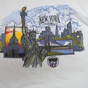 Vintage New York Shirt Small White 1990s Statue of Freedom World Trade Center - Picture 1 of 7