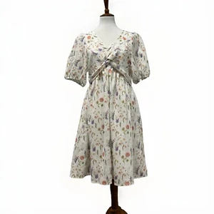 NWT Floral Babydoll Dress Womens Size L Midi Cottagecore Dainty Fairy Prairie - Picture 1 of 12