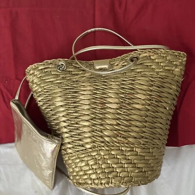 Vintage Advantique Bucket Bag Made In Italy gold woven straw shoulder Coin Purse - Image 1 of 4