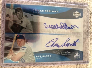 2005 UD Reflections Dual Autograph Brooks Robinson Ron Santo Blue HOF SP 35 Cubs - Picture 1 of 3