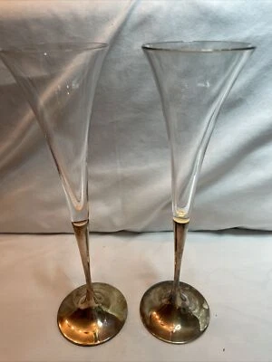 复古 Plata Lappas 阿根廷香槟长笛 9 1/2 英寸镀银水晶 — 第 1/4 张图片