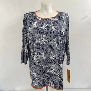 Top Ruby Rd Mujer Blanco Azul Manga 3/4 Talla 2X Nuevo Con Etiqueta - Imagen 1 de 15