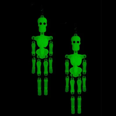 Funky Jointed GLOW-in-the-DARK SKELETON 4.75-in DROP EARRINGS Halloween Costume - Image 1 of 4