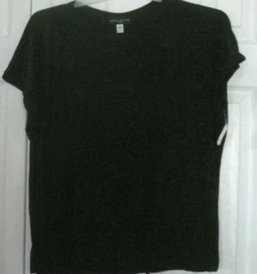 Damen Samt Front T-Shirt schwarz Größen L & XL einfach gestylt - Bild 1 von 2