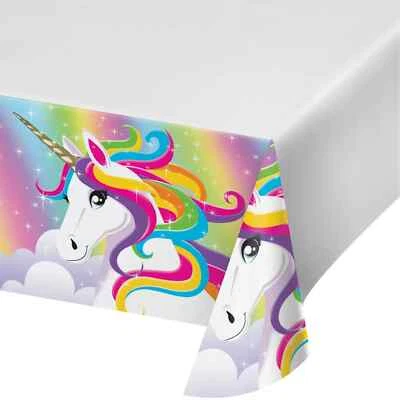 Unicorn Plastic Table Cover Disposable Birthday Party Supplies 54"x84" White New - Image 1 of 4