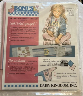 Vintage Boni's Bunnies & Bears Daisy Kingdom Children's Oversize Shirt Kit 5104 - Image 1 of 4