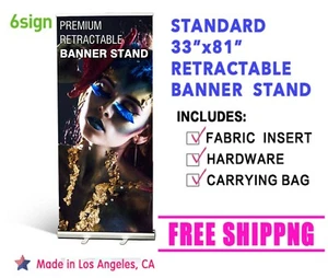 Premium Retractable Roll up banner stand 33" x 81" + CANVAS FABRIC FREE PRINTING - Imagen 1 de 8
