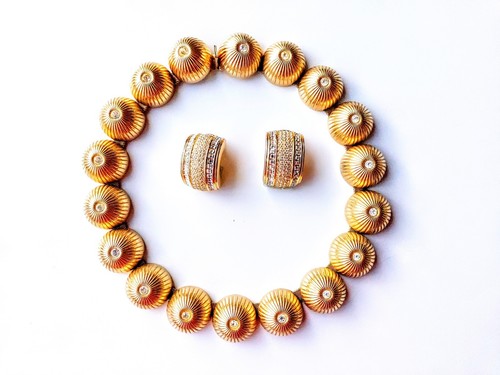 Vintage CHRISTIAN DIOR Collana Cupola Massiccia Placcata in Oro Orecchini 165g Firmata