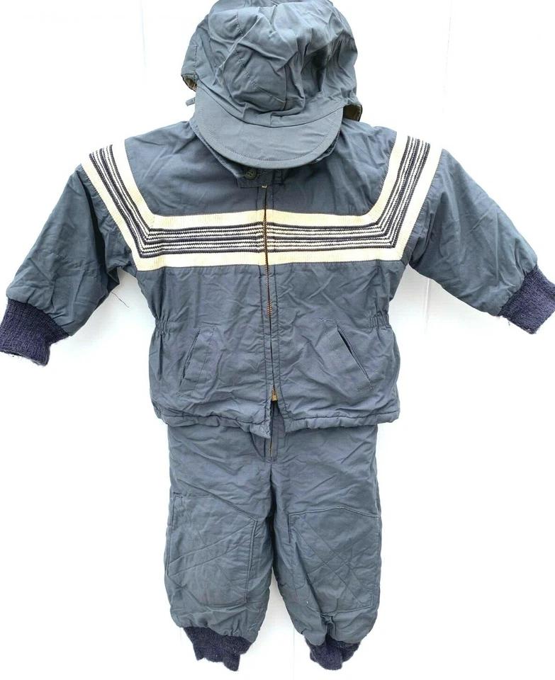 Винтажный 1950-х Gardner мальчиков 2T нейлона Snowsuit 3PC в полоску пальто брюки шляпа Рождество - Изображение 1 из 4