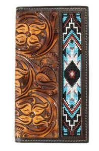 3D Western Mens Wallet Rodeo Leather Floral Embroidery Inlay Brown D250010802 - Picture 1 of 1