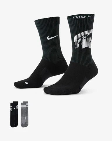Nike Michigan State Multiplier 2-Pack Crew Socks-Sz L(8-12) Cover