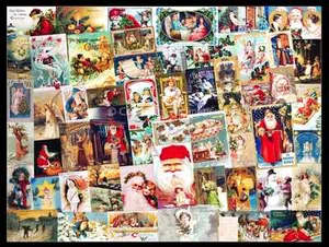 SANTA THE NIGHT BEFORE CHRISTMAS ORIGINAL POSTCARD COLLAGE ART - ANGELS HOLIDAY - Picture 1 of 4