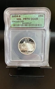 2004-S 90% Silver Proof Iowa Quarter ICG PR-70 DCAM A Perfect Deep Cameo Proof - Picture 1 of 2