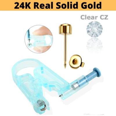 2 Piercing Kit 24K Gold Earrings Sterilized Disposable Ear Gun Piercer Tool Stud - Image 1 of 4