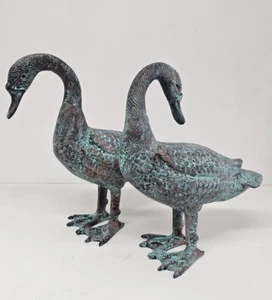 Geese Aluminium Antique Copper Ornament Outdoor Garden Decor Bird Lawn Statue - Picture 1 of 19
