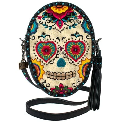 Mary Frances Sweet Calavera Sugar Skull Handbag Black Bead Purse Leather Bag New - Image 1 of 4