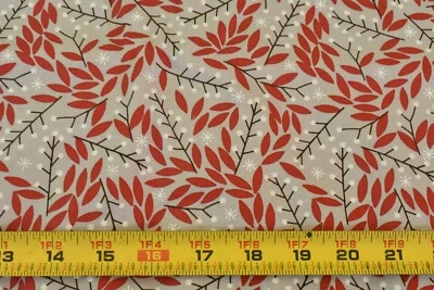 16" Long, Red Black & White Branches on Gray, Moda, Gingiber, Merriment, V400 - Image 1 of 4