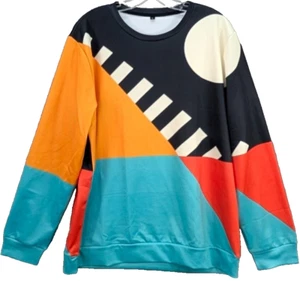 Felpa uomo colorblock grafica multicolore astratta audace streetwear taglia XL - Foto 1 di 7