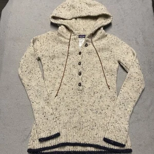Patagonia Ranchero Hoodie Damen Small Beige Speckle Merino Wool Sweater - Bild 1 von 8