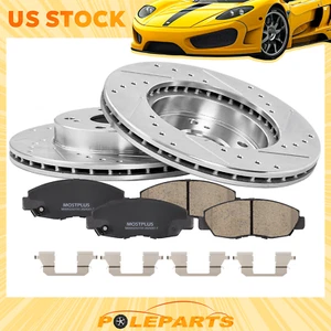 Front Drilled Slotted Rotors & Brake Pads for 2006-2011 Honda Civic DX EX 1.8L - Picture 1 of 13