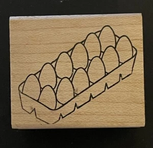 Cartone uova dozzina 12 latticini pollo anatra uova fattoria cibo fresco legno timbro gomma - Foto 1 di 4