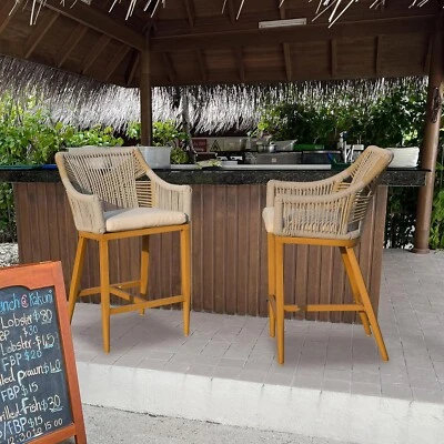 SHPAI Outdoor Counter Bar Stools Set of 2, with Arm, Backrest and Cushion - Image 1 of 4