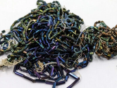 Antique Glass Czech Bugle Beads Metallic Iris Green, Blue, Bronze, Purple C26-57 - Image 1 of 4