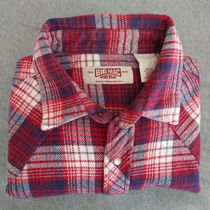 Vintage Big Mac Tall Men XLXT Red Plaid Flannel Shirt Pearl Snaps Work 25.5x33" - Picture 1 of 12