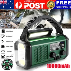 10000mAh Wind Up Solar Radio Hand Crank Emergency FM/AM USB Charger LED Torch AU - Picture 1 of 14
